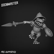 Fancy Frog Spearman - Goonmaster | Miniature | Wargaming | Roleplaying Games | 32mm | bullywug | Knight | Mercenary