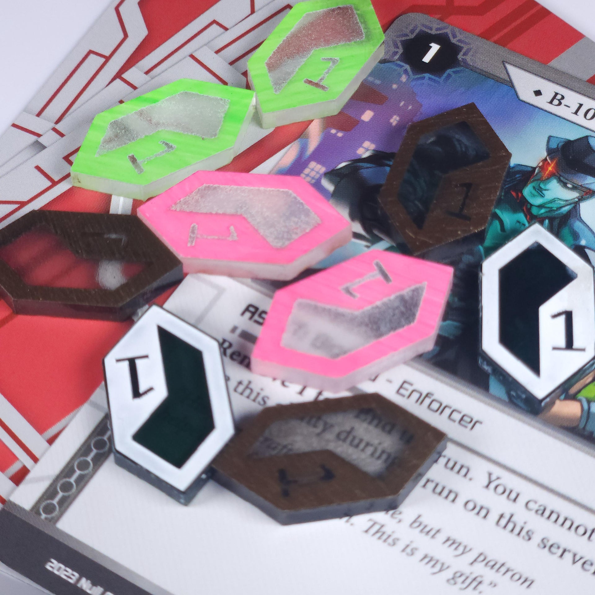 Netrunner 1 Credit Token - 10x Tokens | Multiple Colors | Acrylic | Fluorescent | Inked