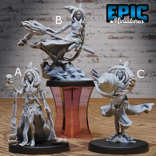 Tribe Green Witch - Epic Miniatures | Safari Tour | 28mm | 32mm | Warlock | Sorcerer | Broom