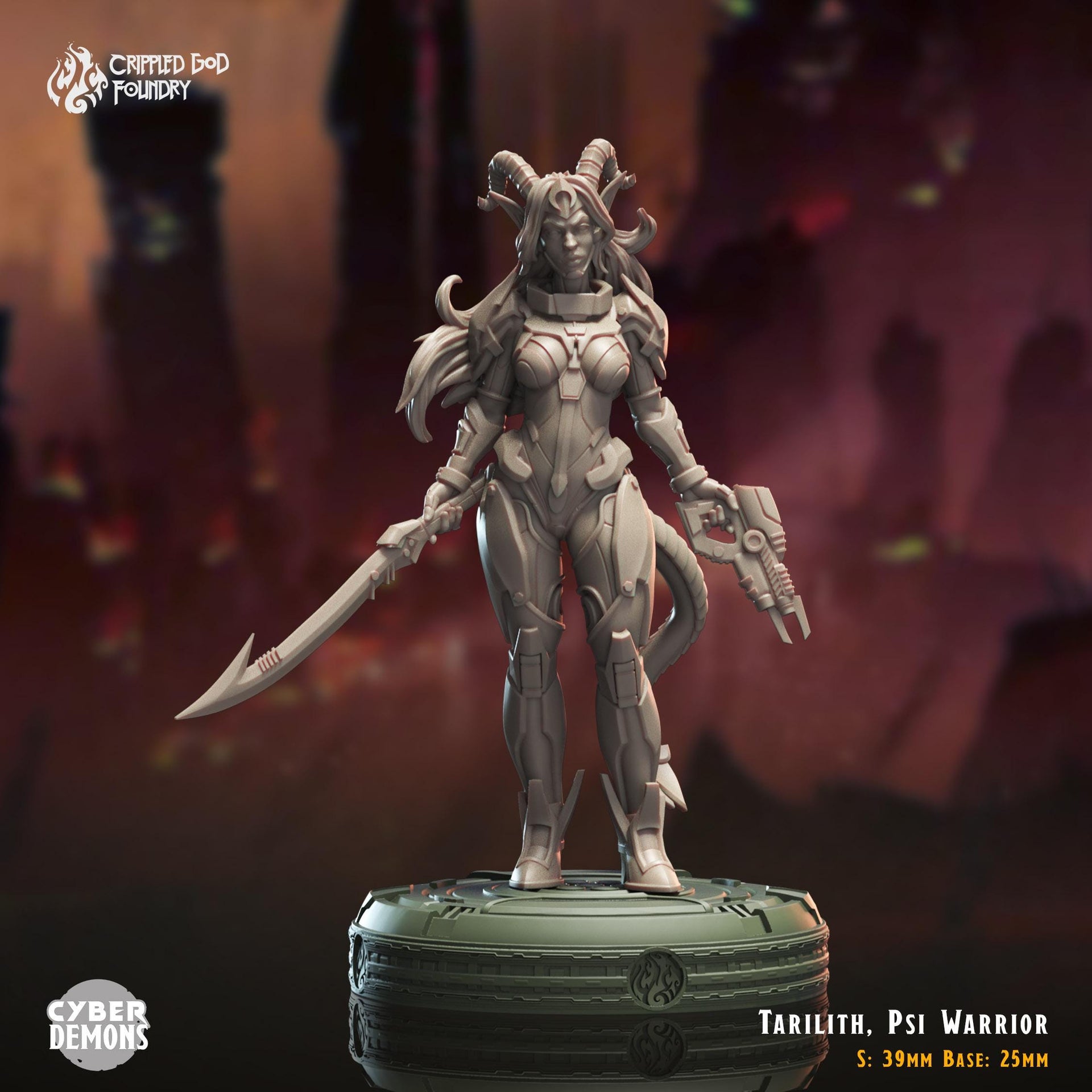 Tarilith, Tiefling Psi Warrior - Crippled God Foundry - Cyber Demons | 32mm | Scifi | Devil | Power Armor | Assassin