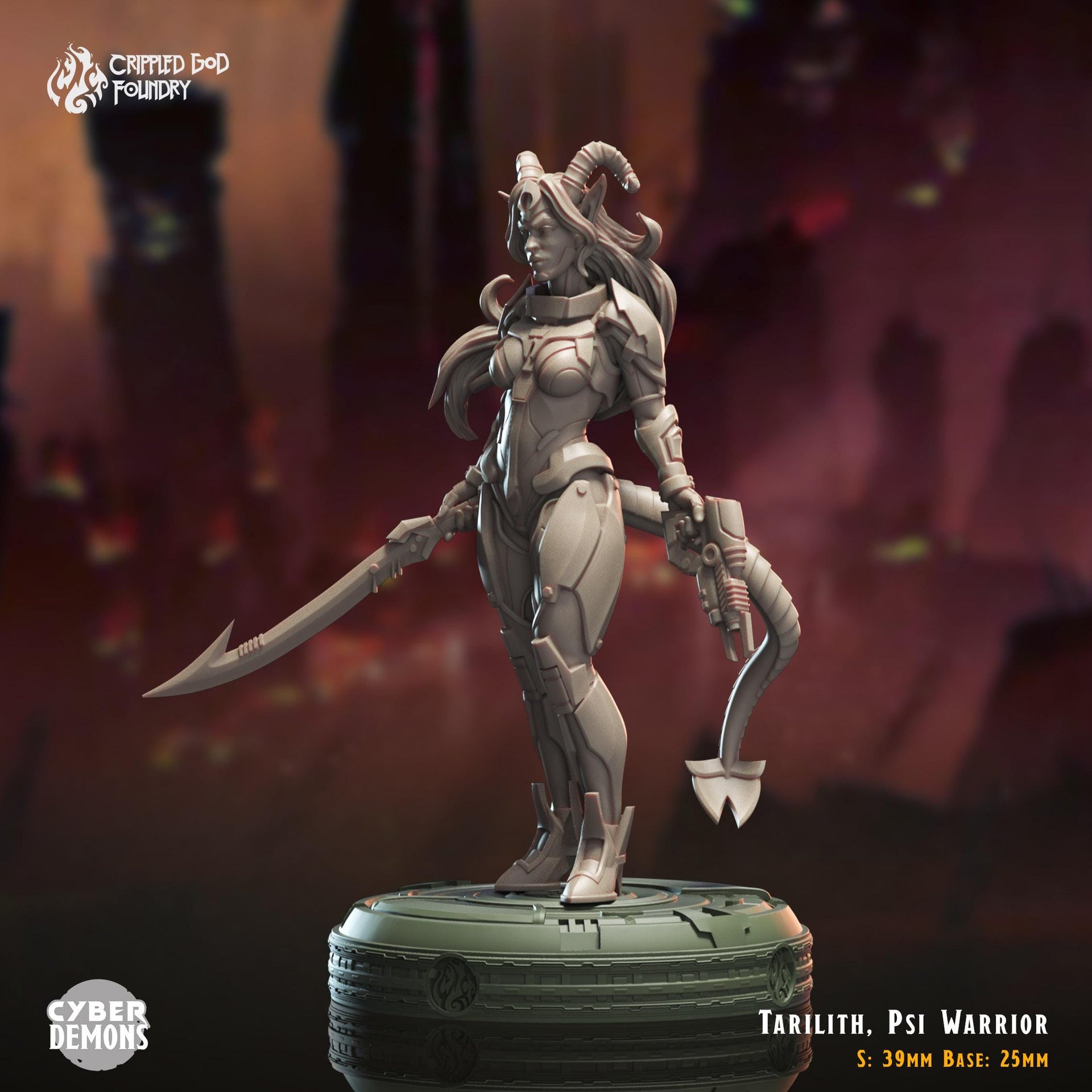 Tarilith, Tiefling Psi Warrior - Crippled God Foundry - Cyber Demons | 32mm | Scifi | Devil | Power Armor | Assassin