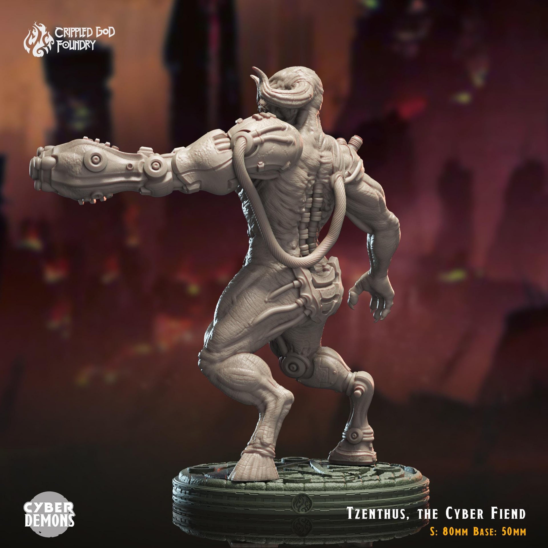 Tzenthus, the Cyber Fiend - Crippled God Foundry - Cyber Demons | 32mm | Scifi | Hell | Devil | Cyborg