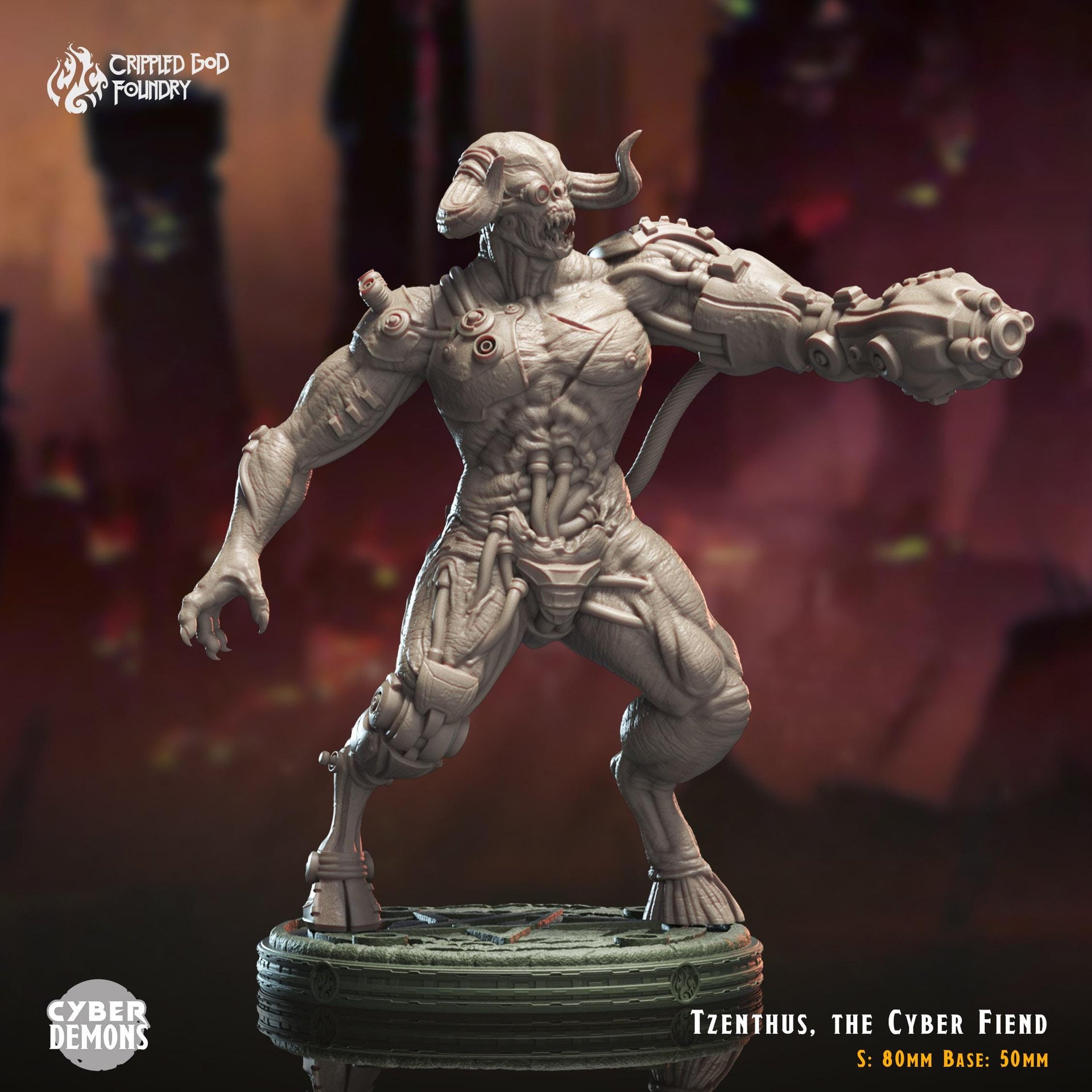 Tzenthus, the Cyber Fiend - Crippled God Foundry - Cyber Demons | 32mm | Scifi | Hell | Devil | Cyborg