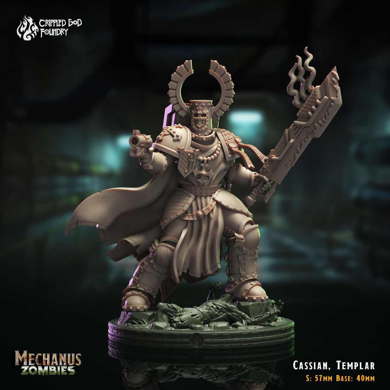 Cassian the Templar - Crippled God Foundry - Mechanus Zombies | 32mm | Scifi | Power Armor | Battle Brother | Knight