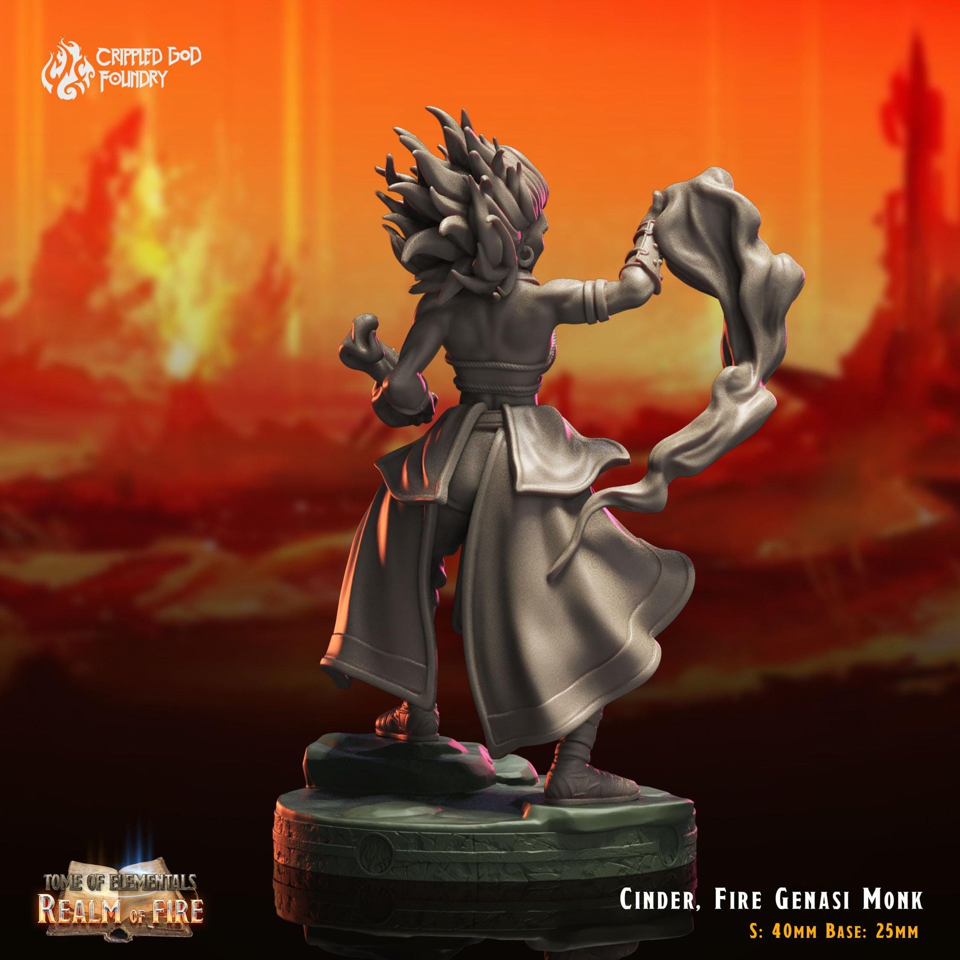 Cinder, Fire Genasi Monk - Crippled God Foundry - Realm of Fire | 32mm | Champion | Fighter