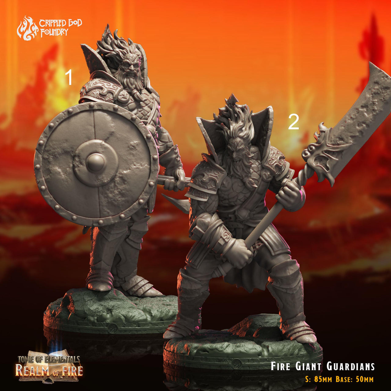 Fire Giant Guardians - Crippled God Foundry - Realm of Fire | 32mm | Champion | Fighter | Warrior | Knight