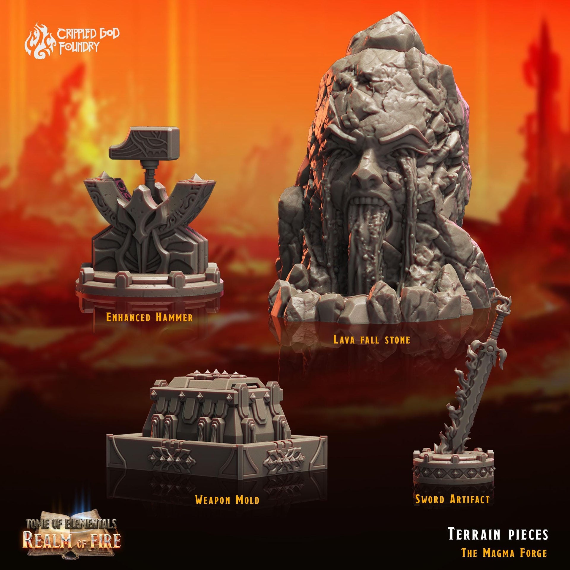 Magma Forge Scenery Pieces - Crippled God Foundry - Realm of Fire | 32mm | Anvil | Hammer | Lava