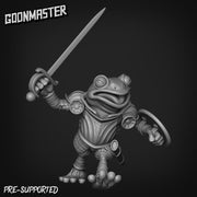 Fancy Frog Swordsman - Goonmaster | Miniature | Wargaming | Roleplaying Games | 32mm | bullywug | Knight | Conquistador