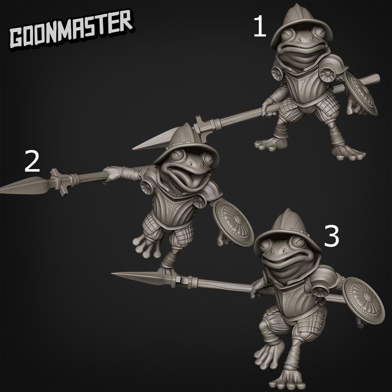 Fancy Frog Spearman - Goonmaster | Miniature | Wargaming | Roleplaying Games | 32mm | bullywug | Knight | Mercenary