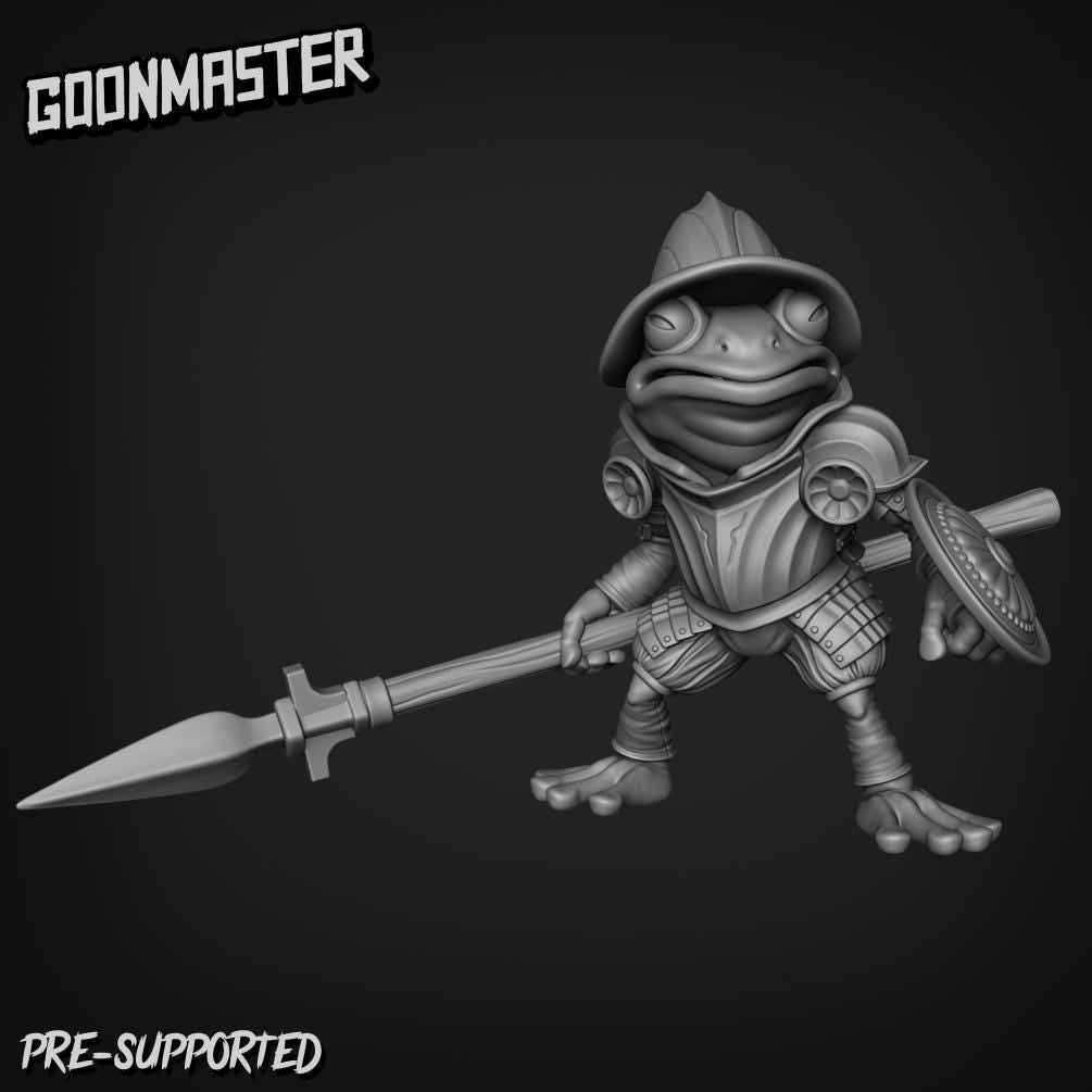 Fancy Frog Spearman - Goonmaster | Miniature | Wargaming | Roleplaying Games | 32mm | bullywug | Knight | Mercenary