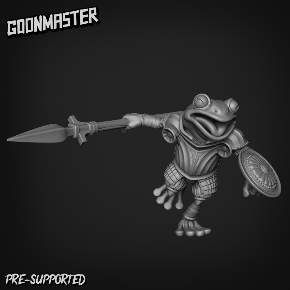 Fancy Frog Spearman - Goonmaster | Miniature | Wargaming | Roleplaying Games | 32mm | bullywug | Knight | Mercenary