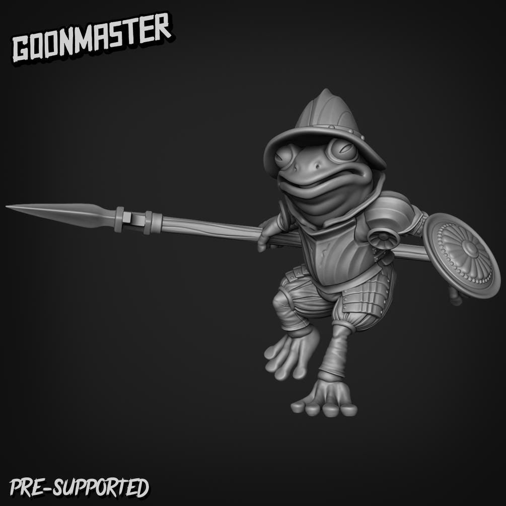 Fancy Frog Spearman - Goonmaster | Miniature | Wargaming | Roleplaying Games | 32mm | bullywug | Knight | Mercenary