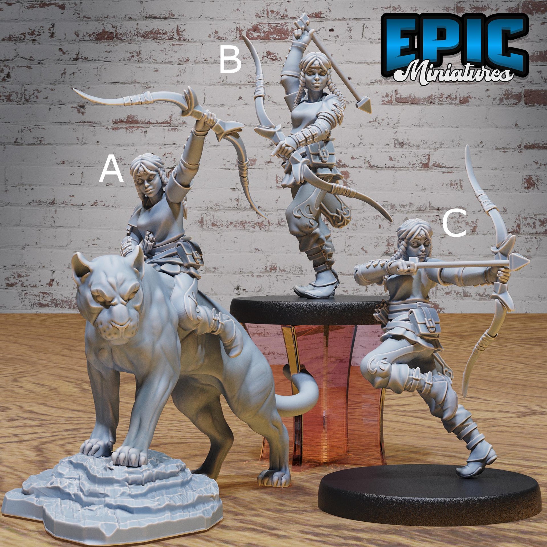 Hunter Girl - Epic Miniatures | Old Fables | 28mm | 32mm | Black Panther Mount | Ranger | Fighter | Archer