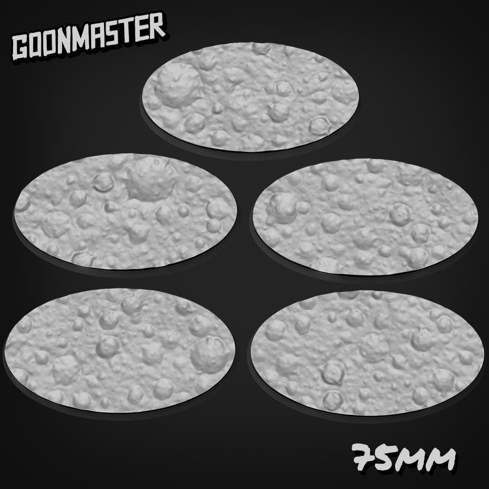 Moon Crater Bases - Goonmaster | 25mm, 32mm, 40mm, 60, 75mm, and more for roleplaying and wargaming! Ready for Magnetizing!