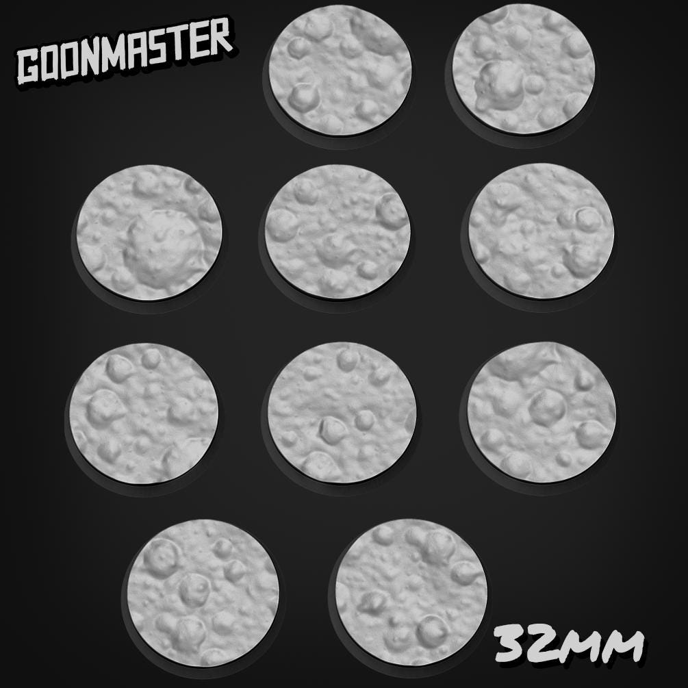 Moon Crater Bases - Goonmaster | 25mm, 32mm, 40mm, 60, 75mm, and more for roleplaying and wargaming! Ready for Magnetizing!