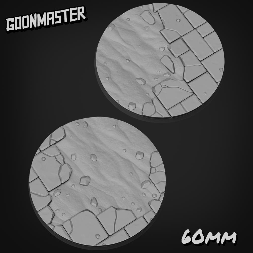 Cracked Stone Floor Bases - Goonmaster | 25mm, 32mm, 40mm, 60, 75mm, and more for roleplaying and wargaming! Ready for Magnetizing!