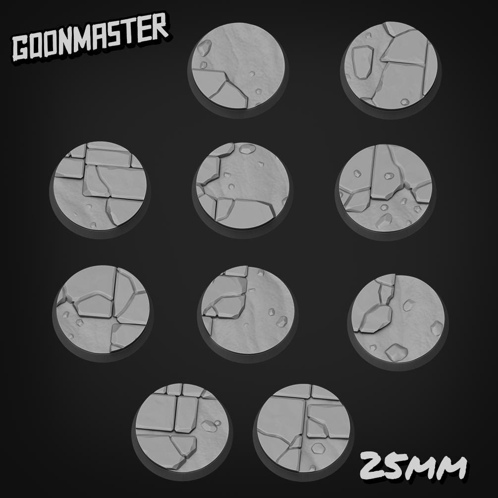 Cracked Stone Floor Bases - Goonmaster | 25mm, 32mm, 40mm, 60, 75mm, and more for roleplaying and wargaming! Ready for Magnetizing!