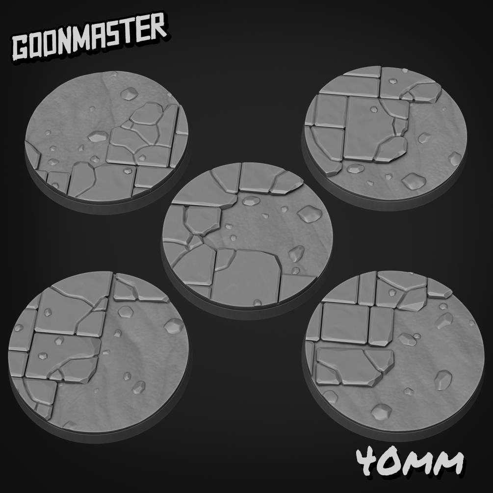 Cracked Stone Floor Bases - Goonmaster | 25mm, 32mm, 40mm, 60, 75mm, and more for roleplaying and wargaming! Ready for Magnetizing!