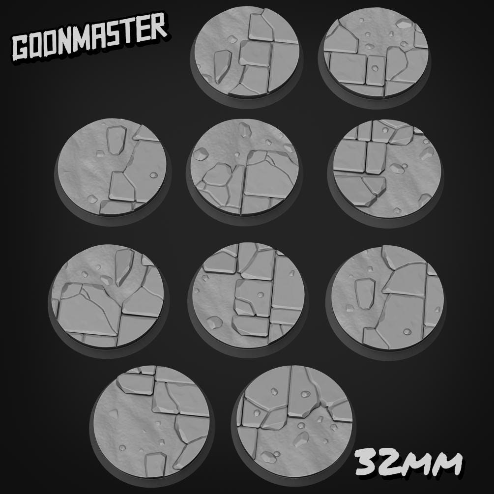 Cracked Stone Floor Bases - Goonmaster | 25mm, 32mm, 40mm, 60, 75mm, and more for roleplaying and wargaming! Ready for Magnetizing!