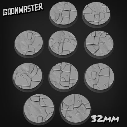 Cracked Stone Floor Bases - Goonmaster | 25mm, 32mm, 40mm, 60, 75mm, and more for roleplaying and wargaming! Ready for Magnetizing!