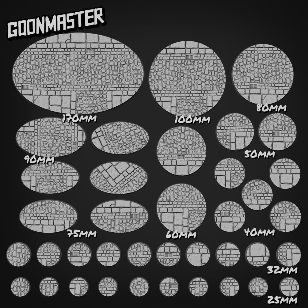 Cobble Stone Road Bases - Goonmaster | 25mm, 32mm, 40mm, 60, 75mm, and more for roleplaying and wargaming! Ready for Magnetizing!