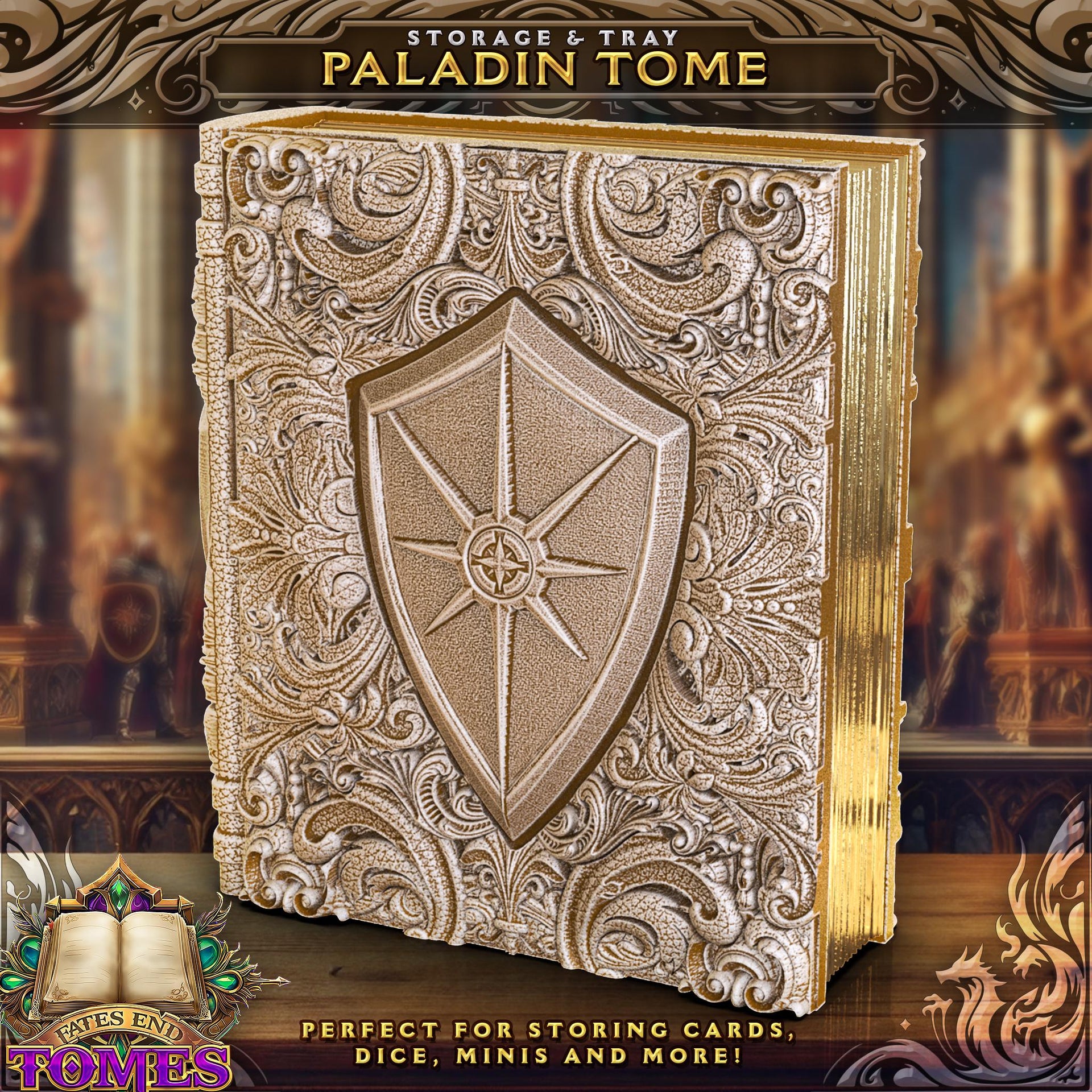 Paladin Book Dice Box - Fates End | Hold all your Dice, Minis, Cards, and More!