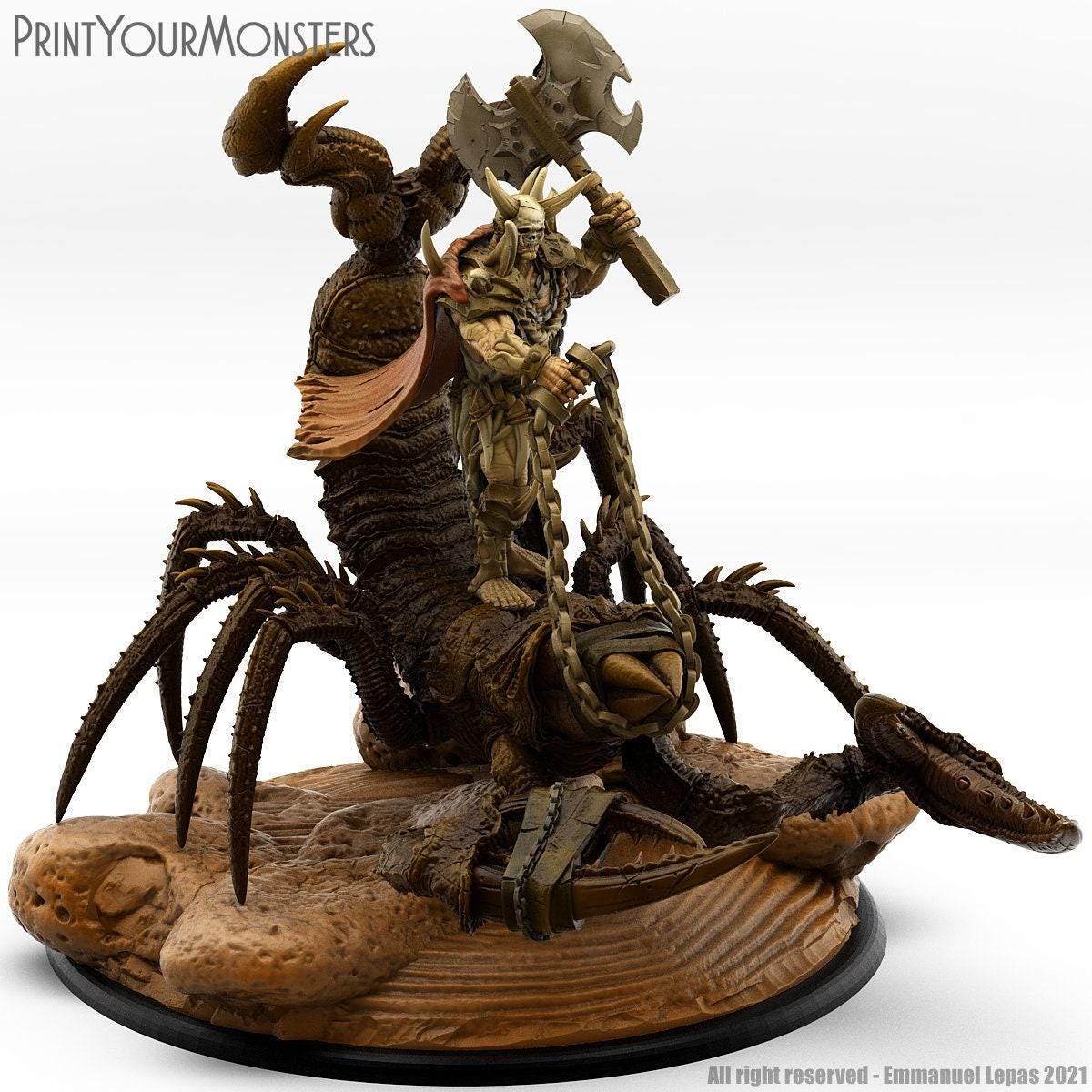 Orc Champion with Sand Fisher Mount - Print Your Monsters