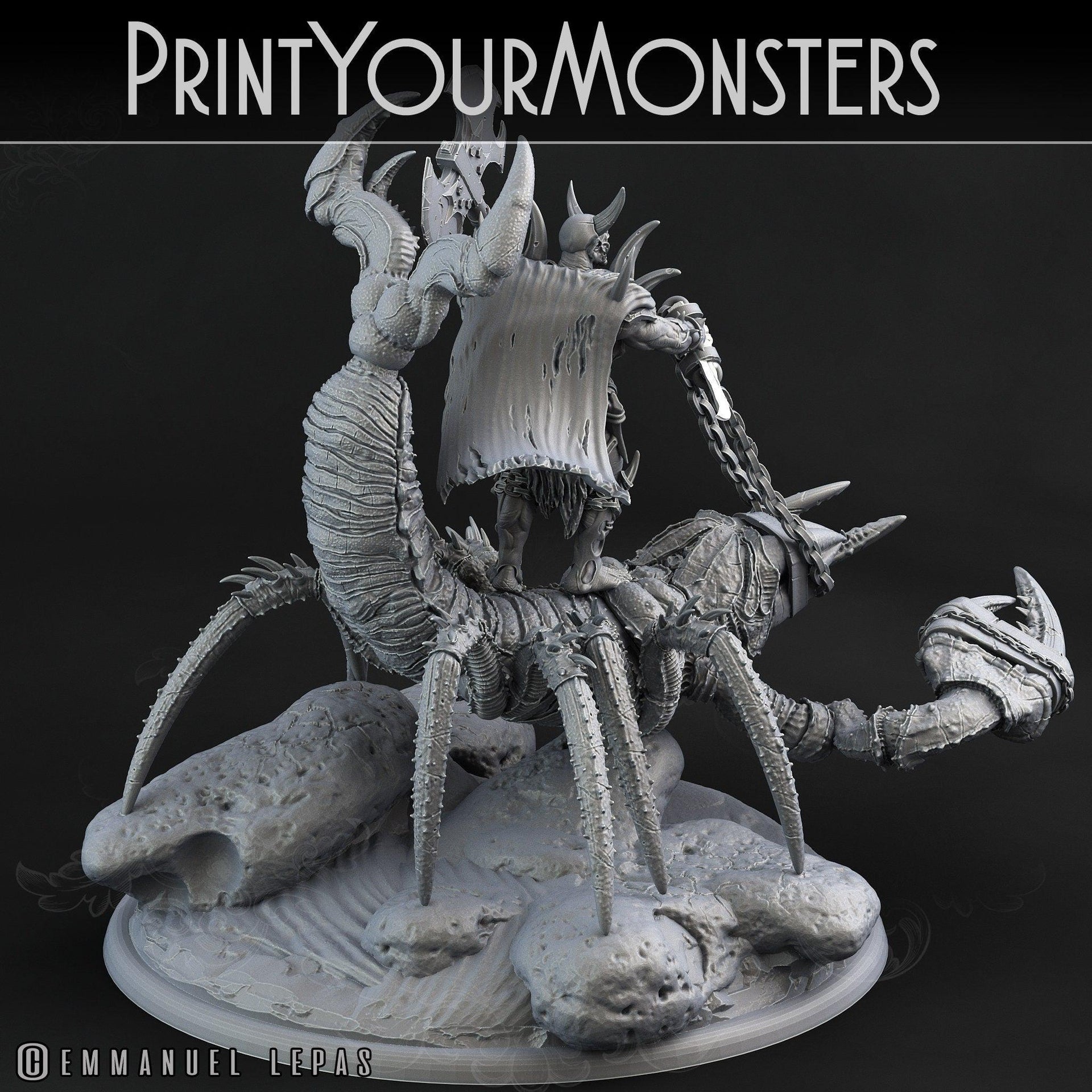 Orc Champion with Sand Fisher Mount - Print Your Monsters
