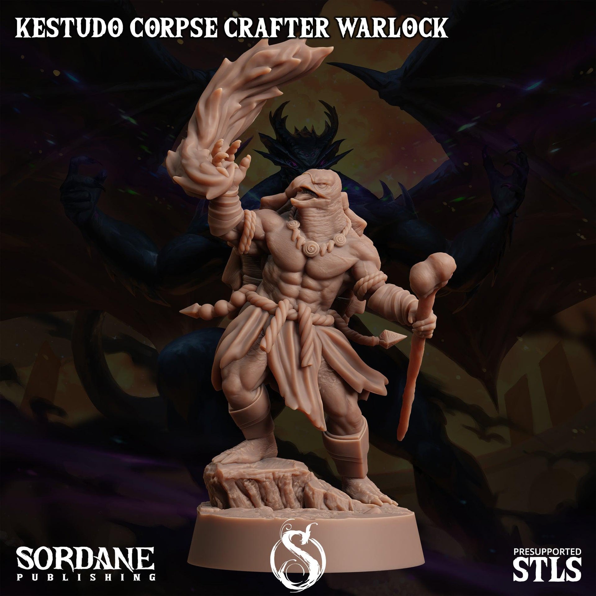 Kestudo Corpse Crafter Warlock. Turtle Necromancer - Sordane Publishing | 28mm and 32mm | Wargaming | DnD | Tabletop Roleplaying