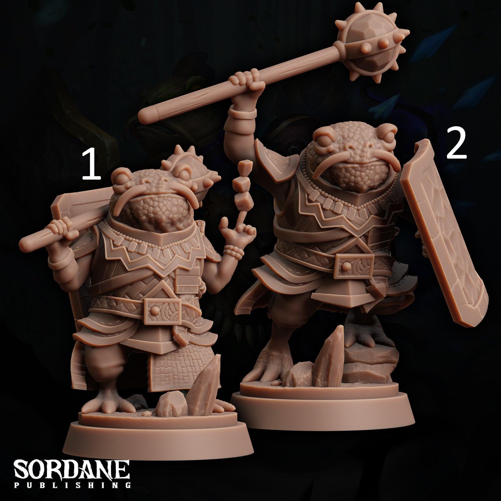 Froin Cleric, Kudmiz. Frogfolk Warrior - Sordane Publishing | 28mm and 32mm | Wargaming | DnD | Tabletop Roleplaying