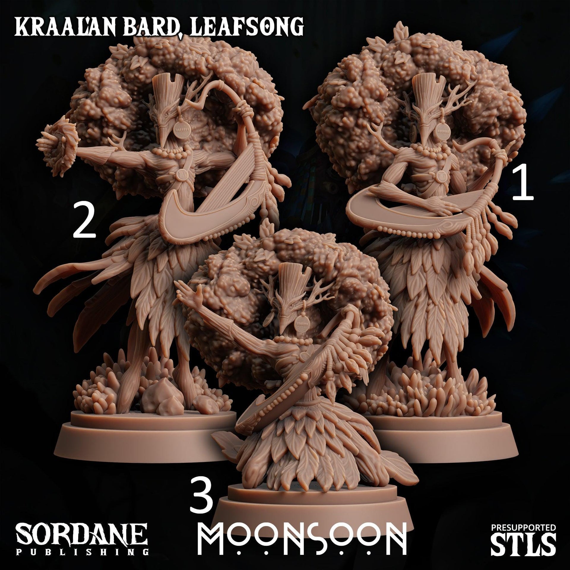 Kraalan Bard Leafsong. Tree Folk Musician - Sordane Publishing | 28mm and 32mm | Wargaming | DnD | Tabletop Roleplaying