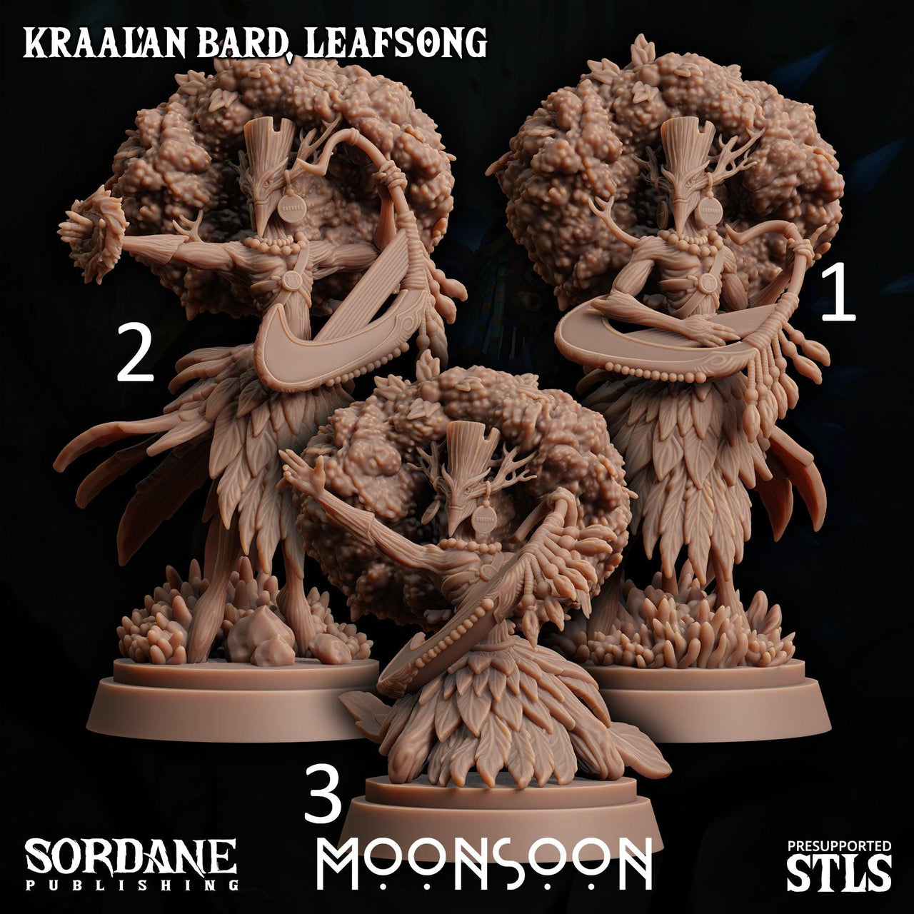 Kraalan Bard Leafsong. Tree Folk Musician - Sordane Publishing | 28mm and 32mm | Wargaming | DnD | Tabletop Roleplaying