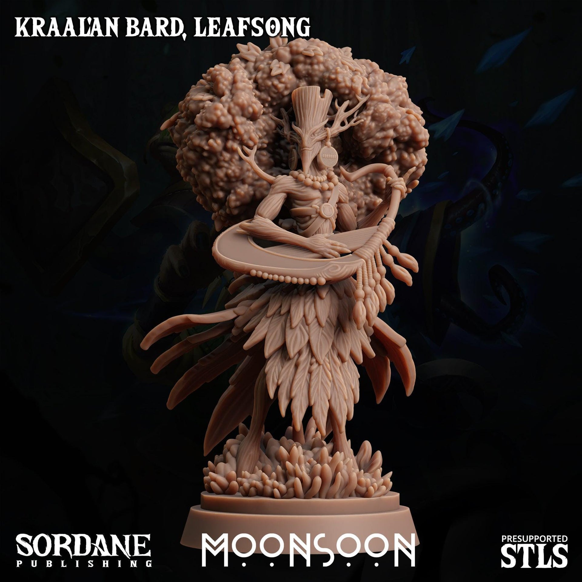 Kraalan Bard Leafsong. Tree Folk Musician - Sordane Publishing | 28mm and 32mm | Wargaming | DnD | Tabletop Roleplaying