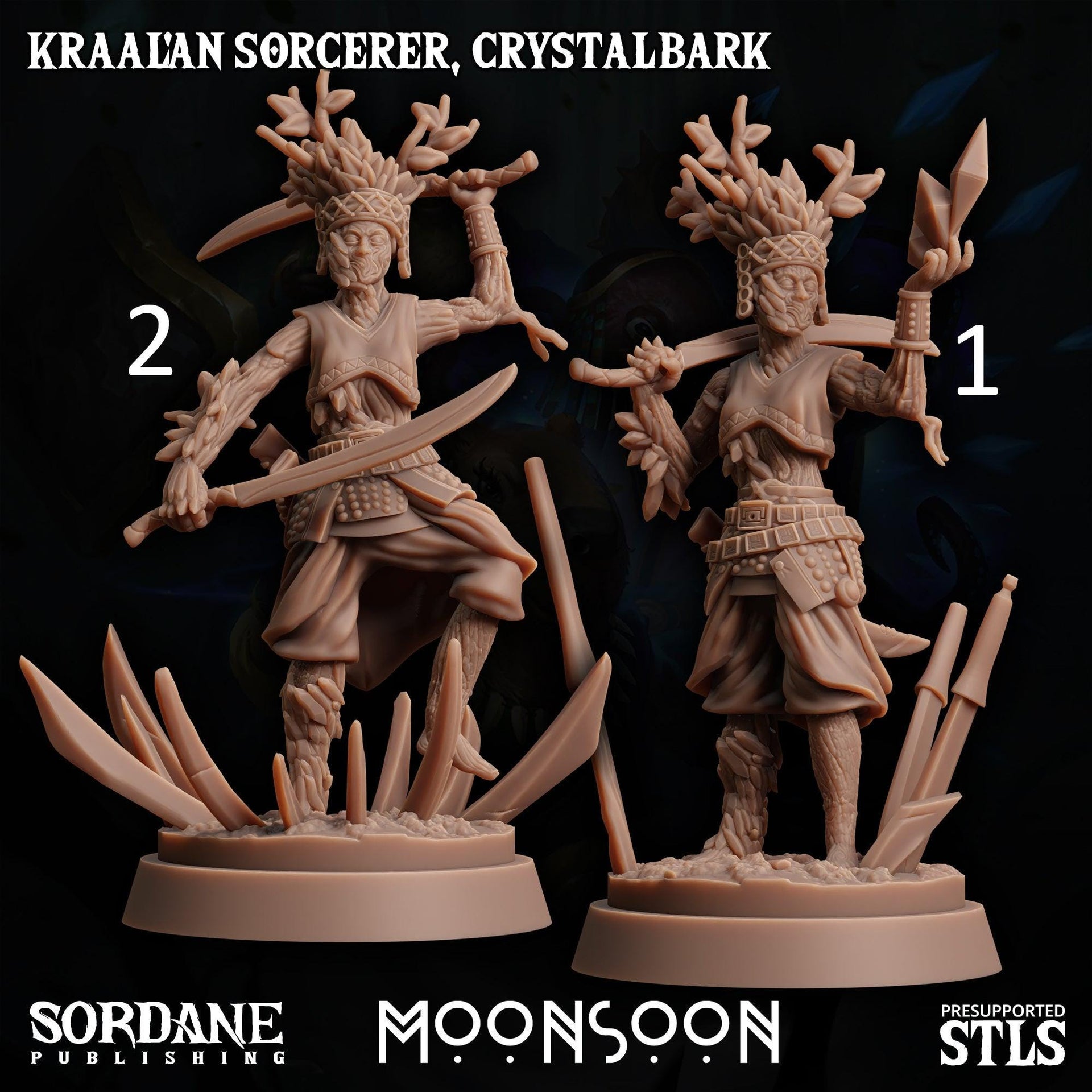Kraalan Sorcerer Crstalbark. Corrupted Tree Folk - Sordane Publishing | 28mm and 32mm | Wargaming | DnD | Tabletop Roleplaying