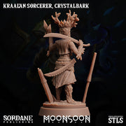 Kraalan Sorcerer Crstalbark. Corrupted Tree Folk - Sordane Publishing | 28mm and 32mm | Wargaming | DnD | Tabletop Roleplaying