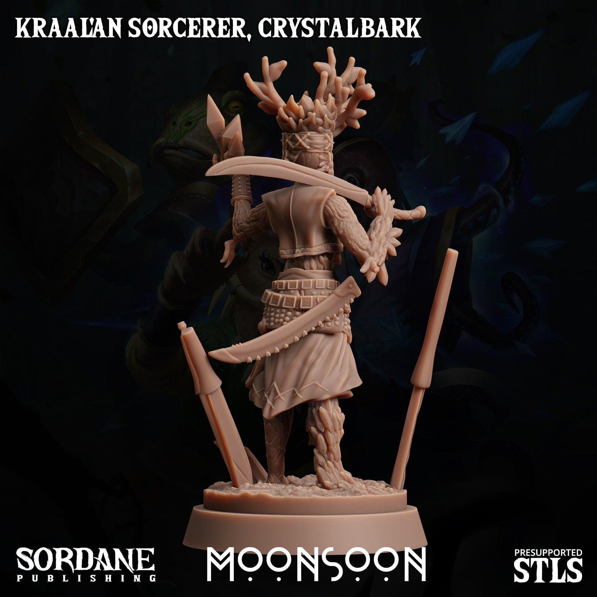 Kraalan Sorcerer Crstalbark. Corrupted Tree Folk - Sordane Publishing | 28mm and 32mm | Wargaming | DnD | Tabletop Roleplaying