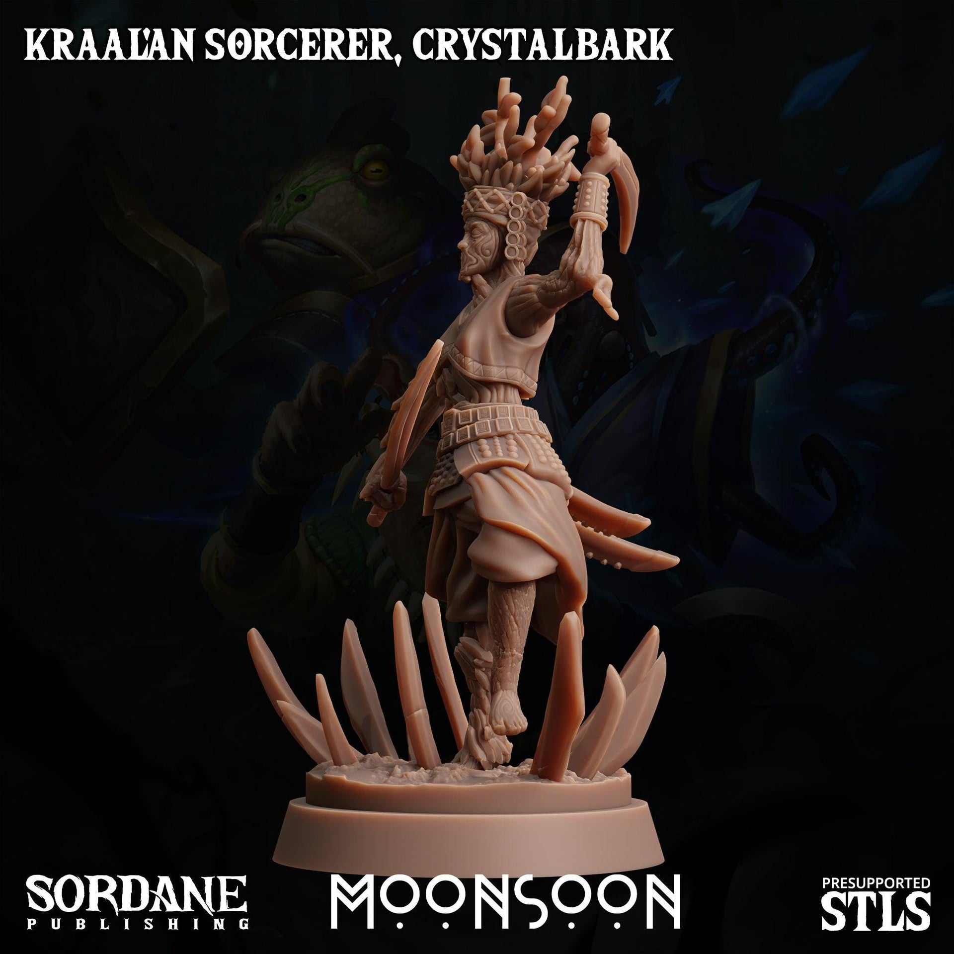 Kraalan Sorcerer Crstalbark. Corrupted Tree Folk - Sordane Publishing | 28mm and 32mm | Wargaming | DnD | Tabletop Roleplaying