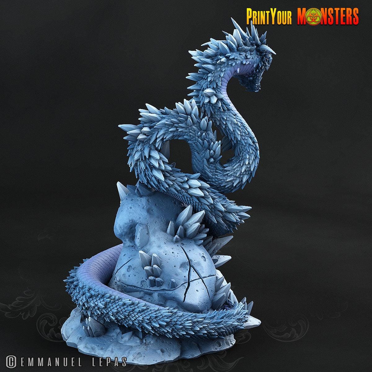 Glacialfang the Behemoth Serpent. Giant Ice Snake - Print Your Monsters | 28mm and 32mm | Wargaming | DnD | Tabletop Roleplaying