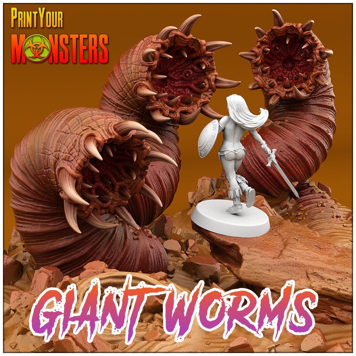 Desert Worms. Giant Sand Worm Pack - Print Your Monsters | 28mm and 32mm | Wargaming | DnD | Tabletop Roleplaying