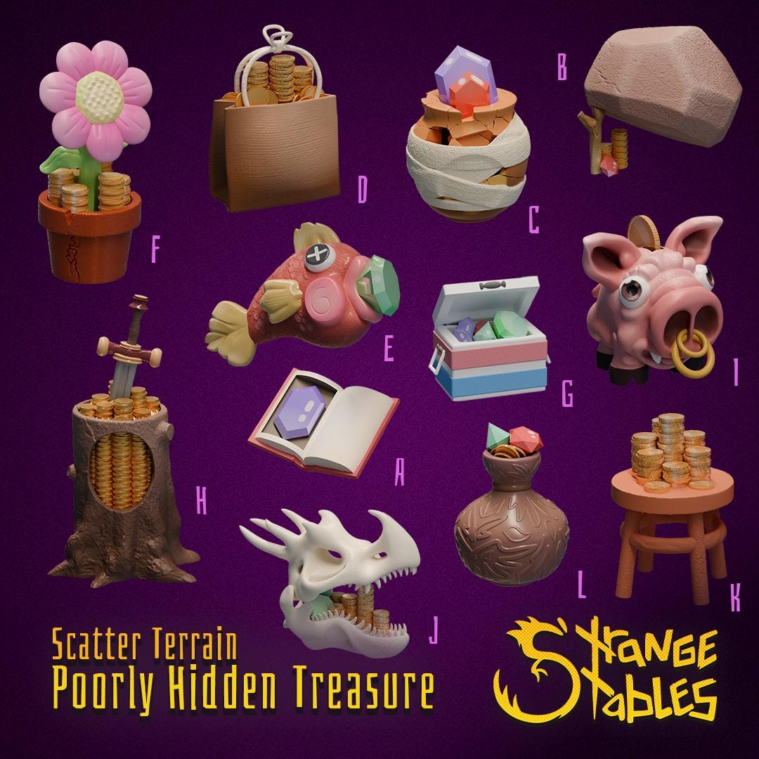 Poorly HIdden Terrain. Stashed Look Scatter Decor - Strange Stables | 28mm and 32mm | Wargaming | DnD | Tabletop Roleplaying