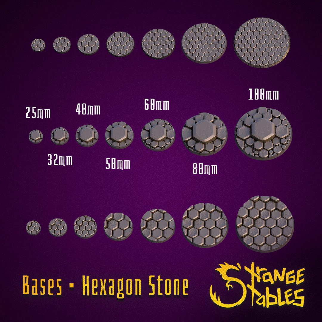 Hexagon Stone Bases - Strange Stables | 28mm and 32mm | Wargaming | DnD | Tabletop Roleplaying