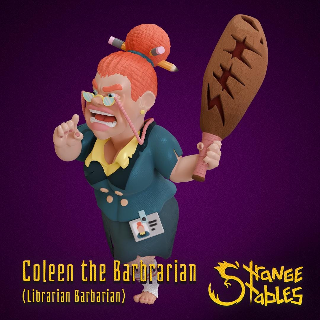 Coleen the Barbrarian. Librarian Barbarian - Strange Stables | 28mm and 32mm | Wargaming | DnD | Tabletop Roleplaying