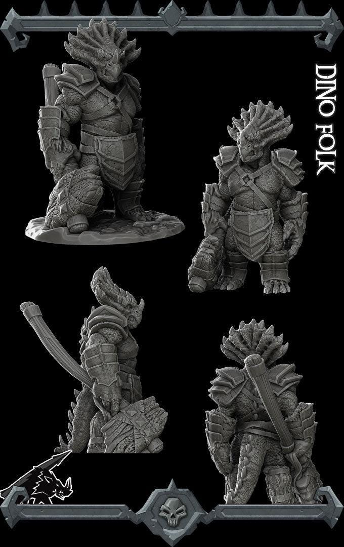 Dino folk, Triceratops Warrior - Rocket Pig Games | 28mm and 32mm | Wargaming | DnD | Tabletop Roleplaying