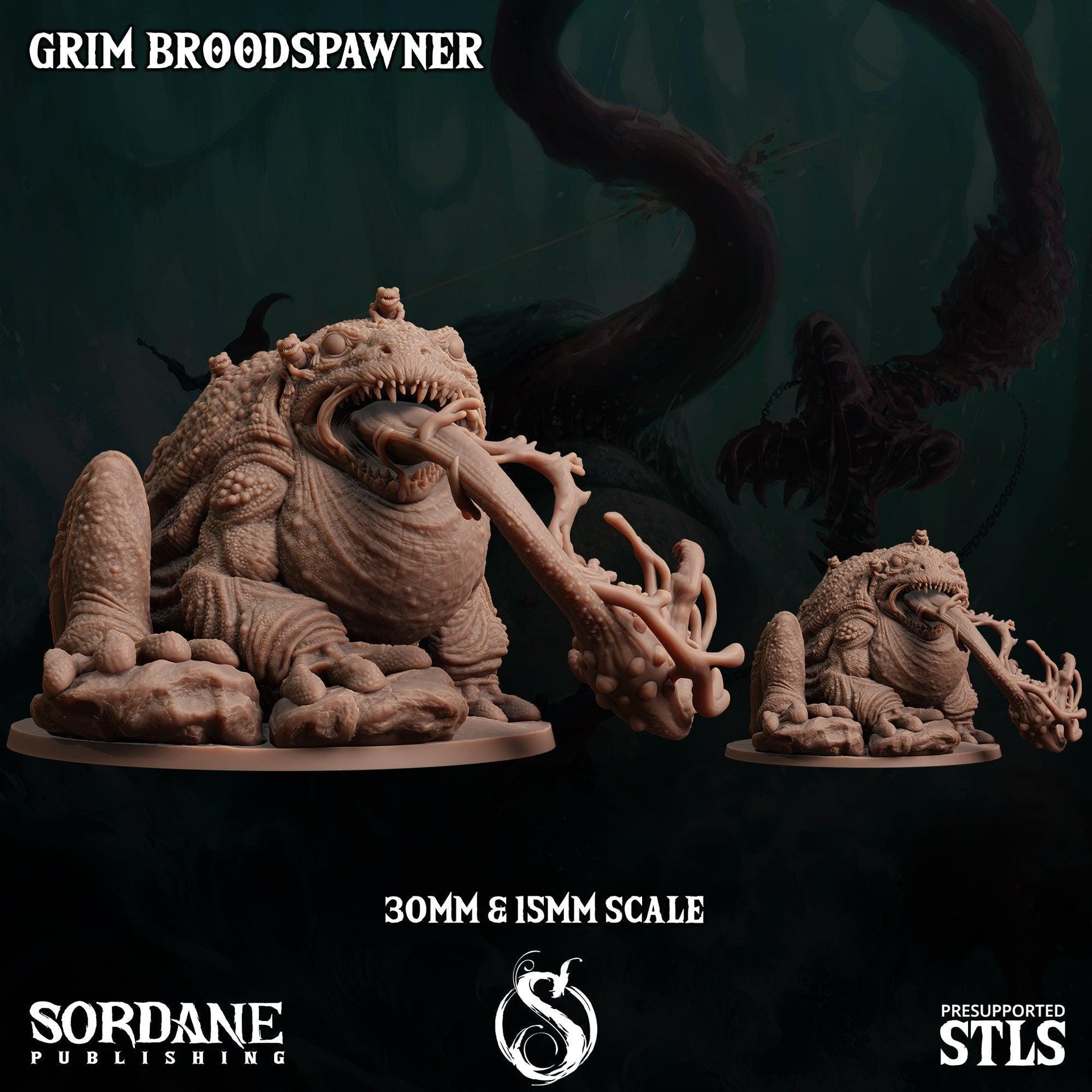 Grim Broodspawner. Giant Surinam Toad Monster - Sordane Publishing | 28mm and 32mm | Wargaming | DnD | Tabletop Roleplaying
