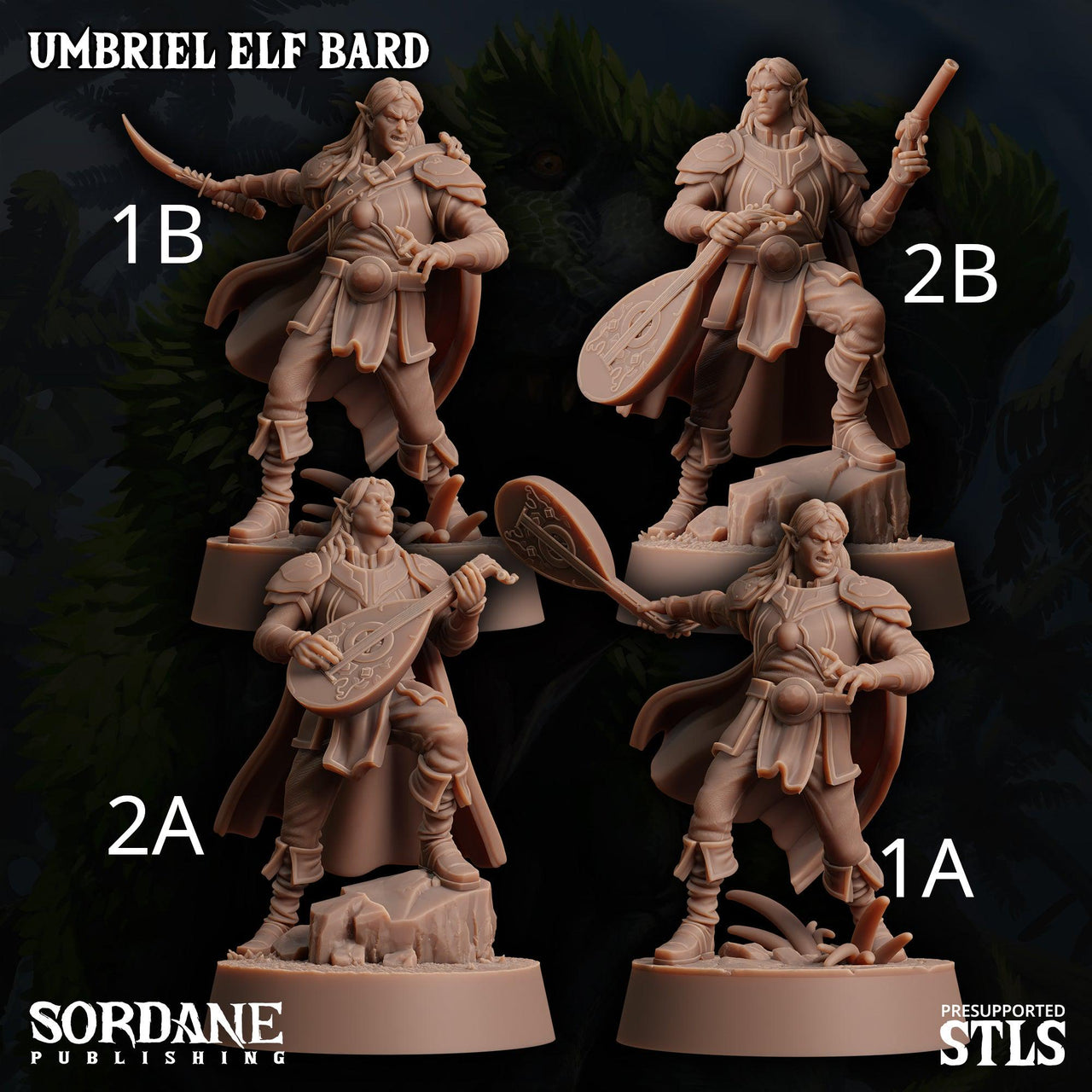 Umbriel Elf Bard, Dark Elf Performer- Sordane Publishing | 28mm and 32mm | Wargaming | DnD | Tabletop Roleplaying
