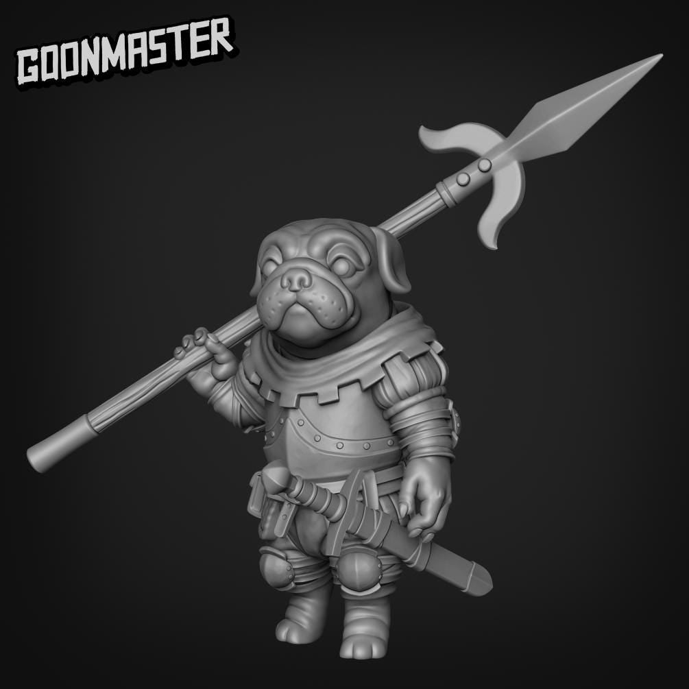 Battle Pugs. Pug Knights with Spears - Goonmaster | 28mm and 32mm | Wargaming | DnD | Tabletop Roleplaying
