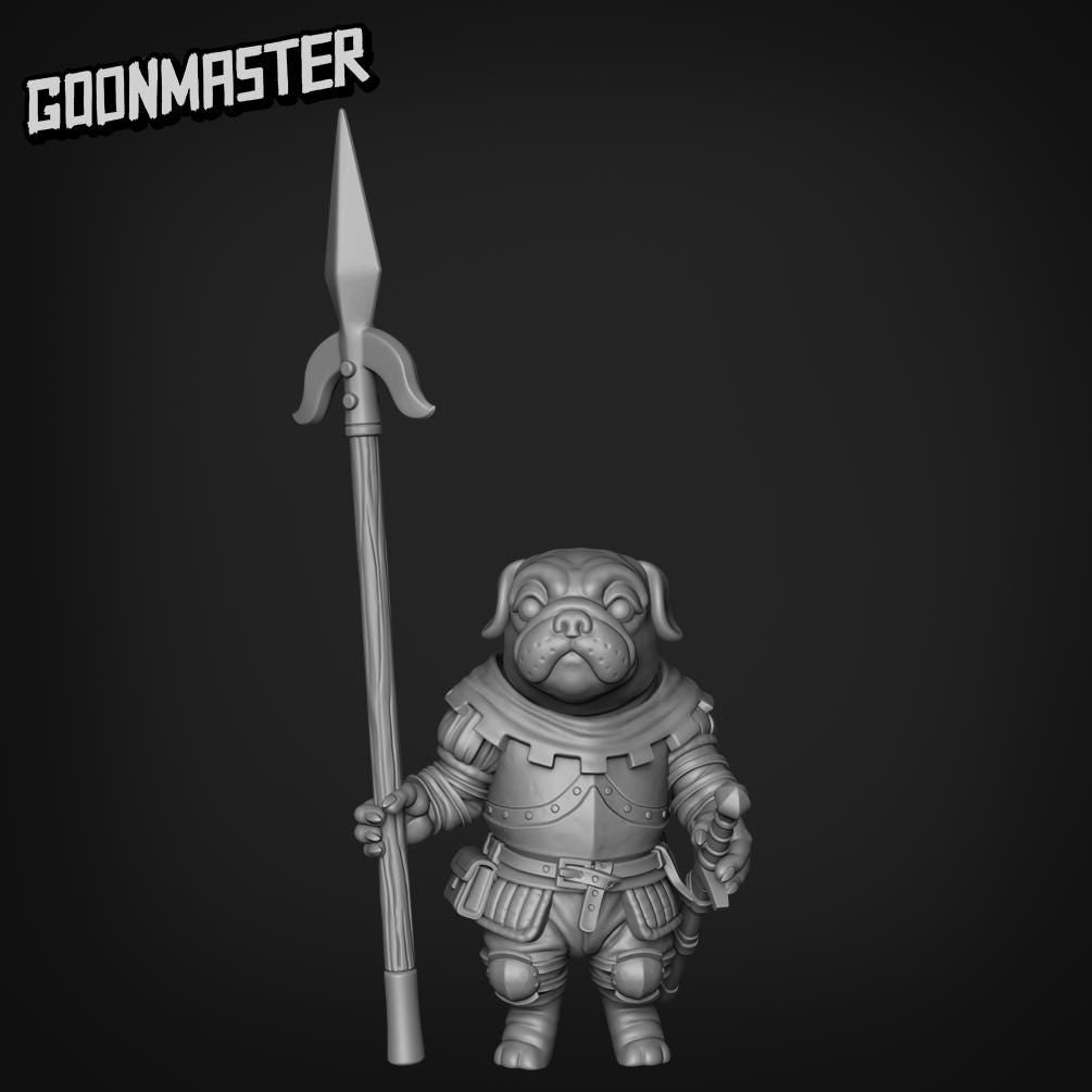Battle Pugs. Pug Knights with Spears - Goonmaster | 28mm and 32mm | Wargaming | DnD | Tabletop Roleplaying