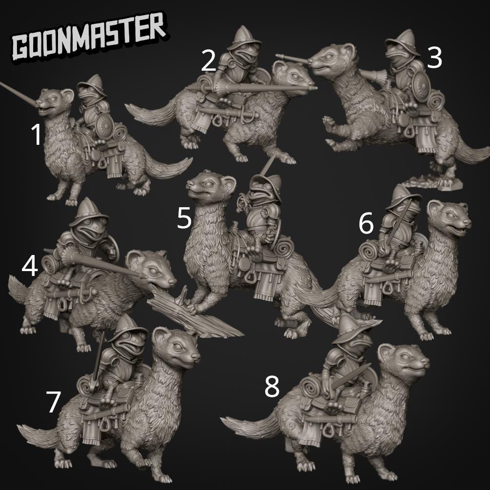 Ferret and Frog Cavalry. Mounted Frog Knight - Goonmaster | 28mm and 32mm | Wargaming | DnD | Tabletop Roleplaying