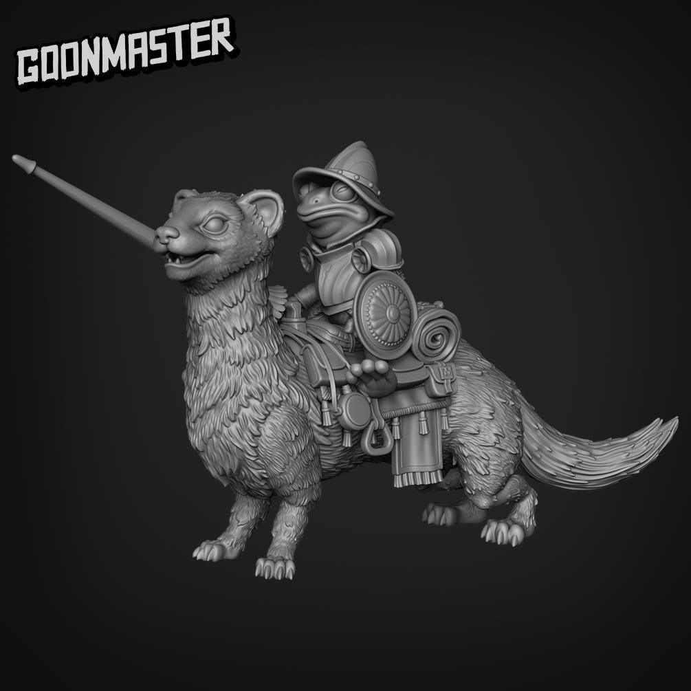 Ferret and Frog Cavalry. Mounted Frog Knight - Goonmaster | 28mm and 32mm | Wargaming | DnD | Tabletop Roleplaying