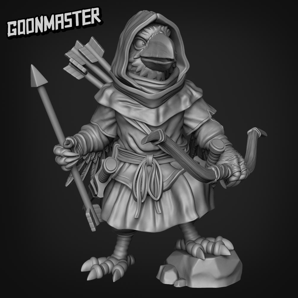 Bad Bird Archer, Crowfolk Ranger - Goonmaster | 28mm and 32mm | Wargaming | DnD | Tabletop Roleplaying